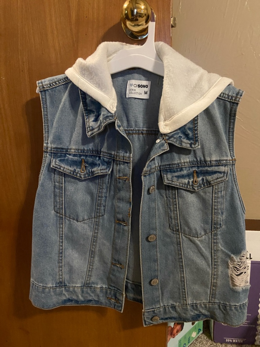 Ci Sono Light Blue Denim Vest with White Hoodie